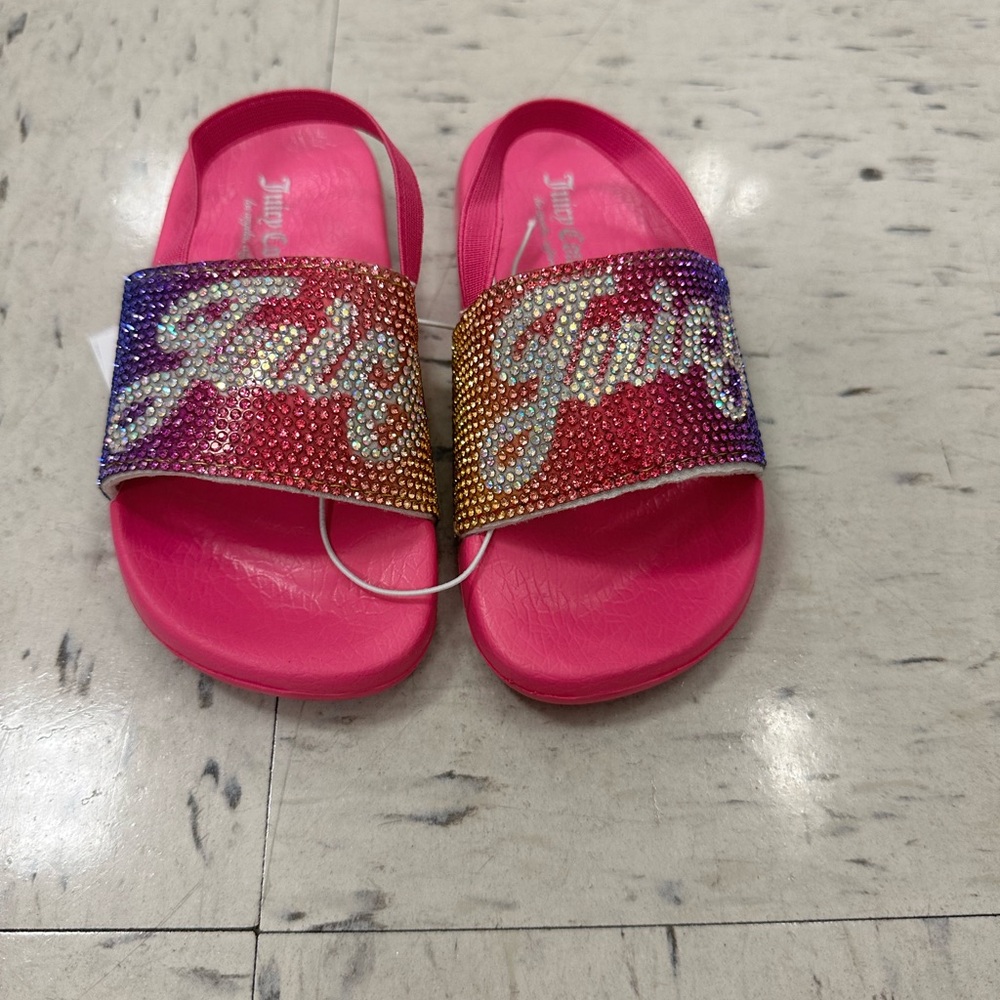 Juicy Couture Pink and Multicolor Rhinestone Slides